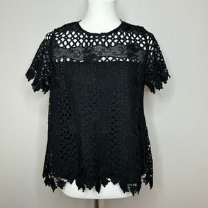 ALLISON Black Lace‎ Top XS Lined Short Sleeve Whimsigoth Fairy Goth Dark Witchy